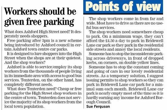 Shop workers parking Tenterden