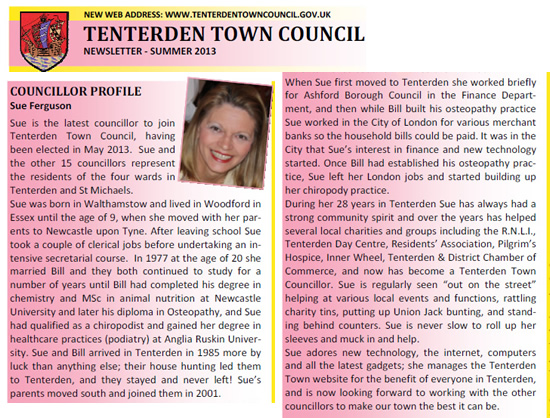 Councillor Sue Ferguson Tenterden newsletter