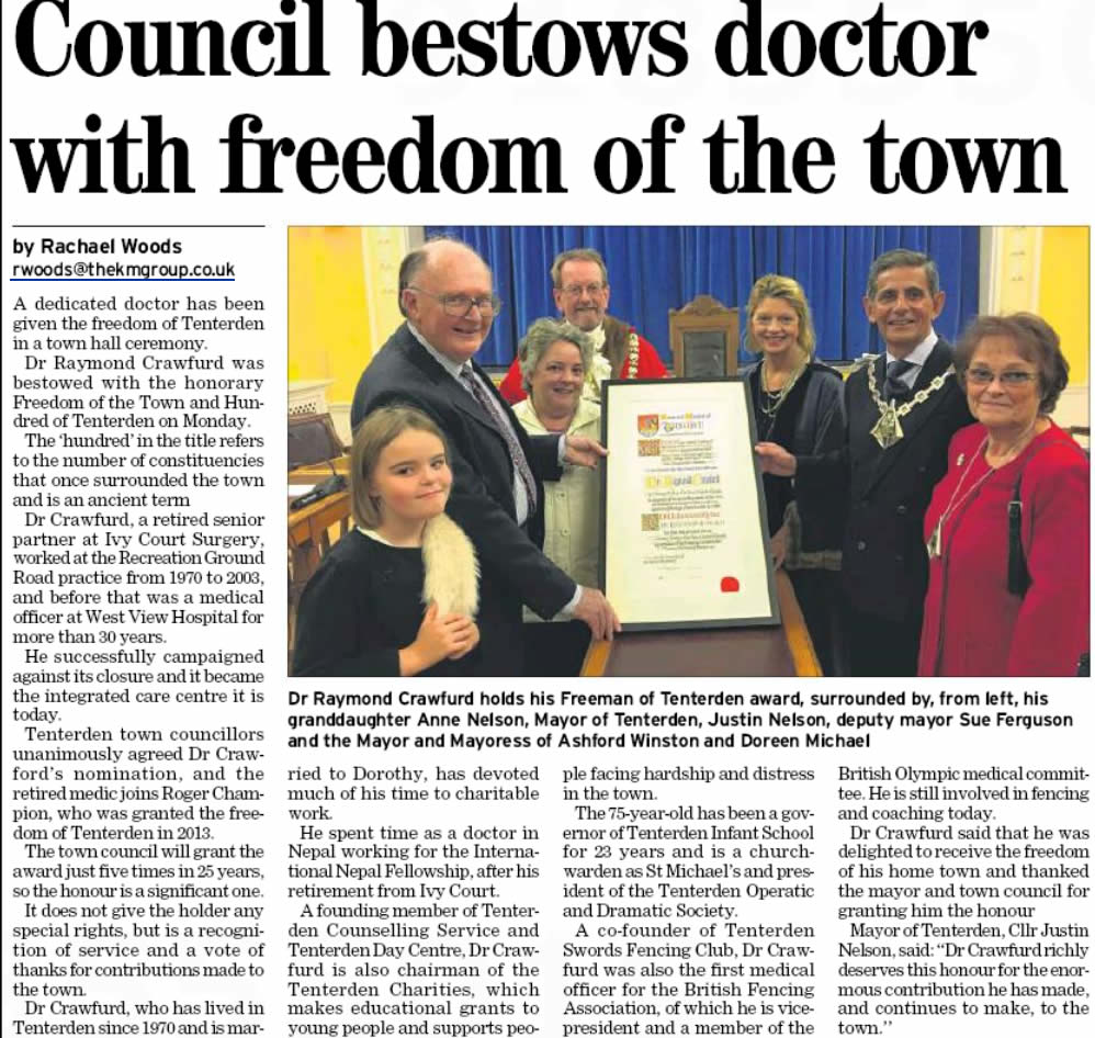 Dr Crawfurd freedom of Tenterden