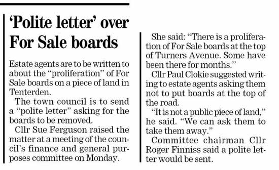 Estate agent boards Turners Avenue Tenterden
